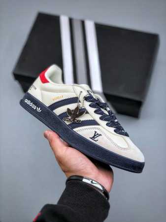 Customized Adidas Originals Samba Og X Louis Vuitton Beige Gray Dark Blue This M - Click Image to Close