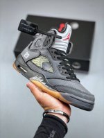 off-White X Air Jordan 5 Black Cicada Wing Uses Black And Gray Tones Througho