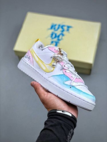 nike Court Borough Low 2 Fp Yellow, Pink And Blue Casual Sports Shoespure Ori