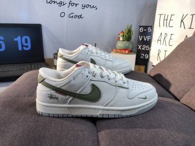 High-End Custom Nike Sb Dunk Low Stussy Collaboration --- Cream White Green Prin