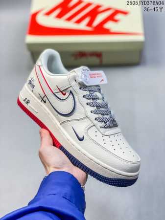 Company-Grade Nike Air Force 1 '07 Low Stussy Collaboration Off-White Blue And R - Click Image to Close