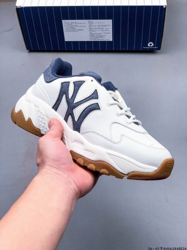 Company Level! Mlb Chunky Liner Thick-Soled Casual Running Shoes Ny Printed Cowh