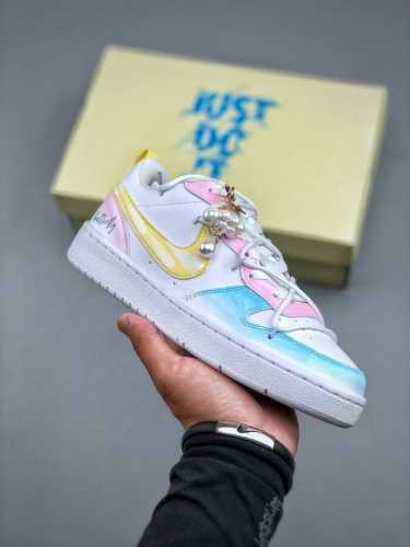 nike Court Borough Low 2 Fp Yellow, Pink And Blue Casual Sports Shoespure Ori