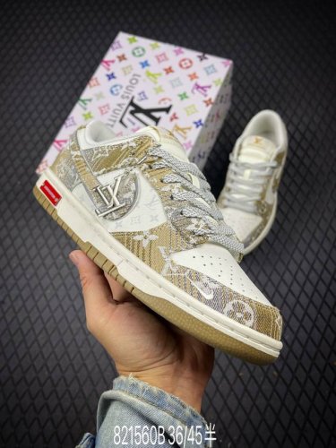 b Nike Sb Dunk Low Lv Joint Khaki Gray Anniversary High-End Customized Low-To