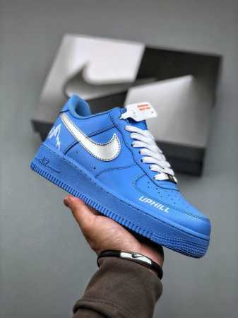 Nike Air Force 1 Low 07 Uphill Blue Silver Original Last And Original Cardboard - Click Image to Close