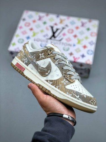 nike Sb Dunk Low Lv Joint Khaki Gray Anniversary High-End Customized Low-Top