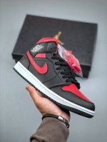 Air Jordan 1 Mid Aj1 Joe 1 Black And Red Mid-Top Culture Casual Sneakers Dq84 67