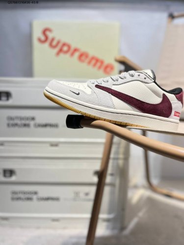 Company-Grade Top-Grain Leather Supreme X Jordan Air Jordan 1 Low Aj1 Low-Top Se
