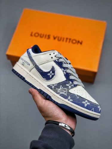 Nike Dunk Low Retro Lv Collaboration Denim Blue And White Diy High-End Customiza