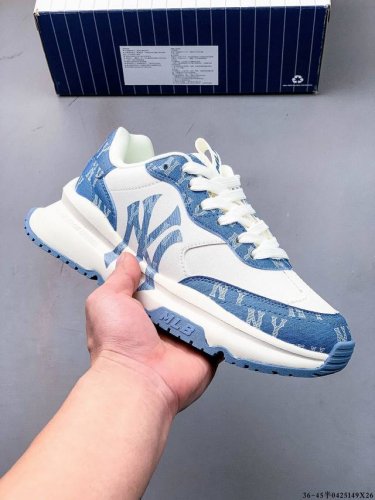 Company Level! Mlb Chunky Liner Thick-Soled Casual Running Shoes Ny Printed Cowh