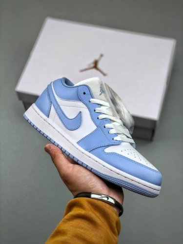 Air Jordan 1 Low Aj1 White And Blue Low-Top Cultural Leisure Sports Shoes Dc0774