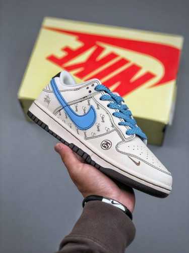 c Version Nike Sb Dunk Low X Stussy White Blue Swoosh Starry Sky Pure Origina