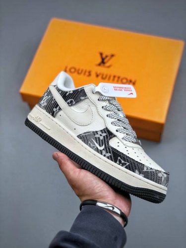 Nike Air Force 1 Low 07 X Louis Vuitton Black And White Denim Full Star Original