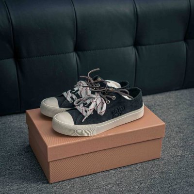 Core Private Miu Miu Latest Style Washed Denim Canvas Sneakers Thick Sole Casual