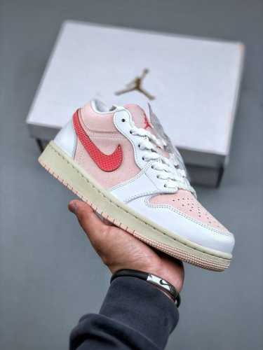 e Air Jordan 1 Low Aj1 Joe 1 White And Pink Low-Top Cultural Leisure Sports S