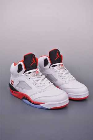 jordan Air Jordan 5 Fire Re D Black Tongue Replica White And Red Pure Origina - Click Image to Close