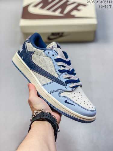 High-End Custom Travis Scott X Jordan 1 Low Stussy Joint-White And Blue Stitchin