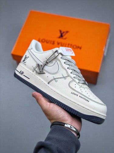 Nike Air Force 1 '07 Low Lv Collaboration White And Blue Small Swoosh Air Force