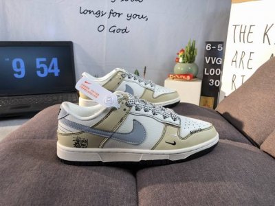 Company-Level Nike Sb Dunk Low Stussy Collaboration White, Brown, And Blue Color