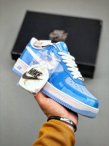 Nike Air Force 1 Low 07 White And Blue Painted Leather Original Last And Origina