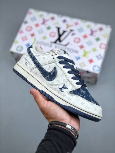 nike Sb Dunk Low Lv Joint Blue Denim Anniversary High-End Customized Low-Top