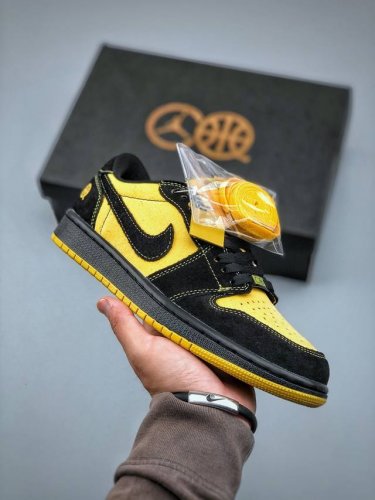 Today's Welfare Air Jordan 1 Low Black And Yellow Low-Top Cultural Leisure Sport