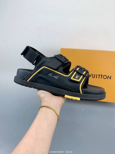 louis Vuitton Louis Vuitton Summer Open Toe Casual Sandals Velcro Cowhide Mat