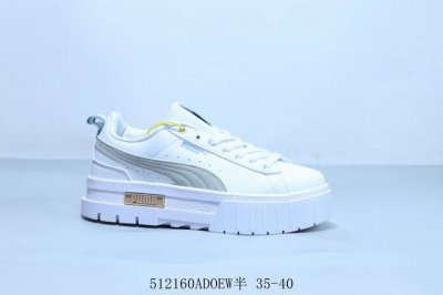 Puma Wmns Mayze Leather White Sliver Mayze Platform Thick Bottom Versatile Casua