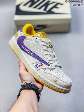 High-End Custom Travis Scott X Jordan 1 Low Los Angeles Purple And Gold Lakers J - Click Image to Close