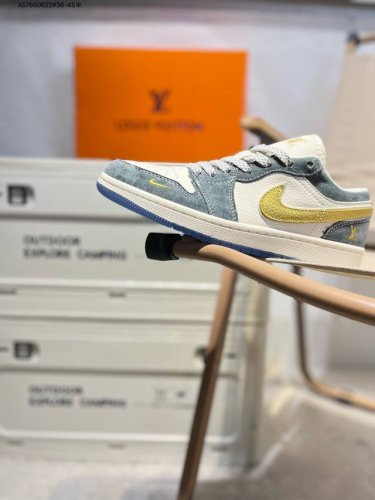 Company-Grade Top-Grain Leather Lv X Jordan Air Jordan 1 Low Aj1 Low-Top Basketb