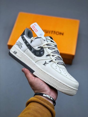 Nike Air Force 1 Low 07 X Louis Vuitton White And Black Straps With Stars Origin