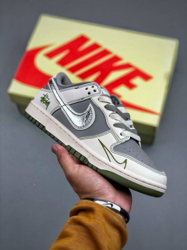 Nike Sb Dunk Low X The North Face Stussy Collaboration White, Gray, Green, And S