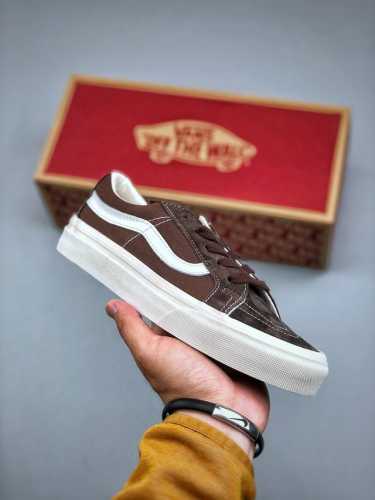 Vans Sk8-Low Retro Brown Yuwen Le Style Top-Layer Pigskin Patchwork Unisex Canva