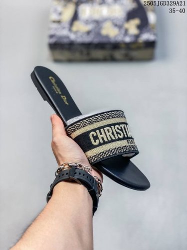 Dior Dway Slide Dway Series Women's Flat Retro Letter Computer Embroidery Color
