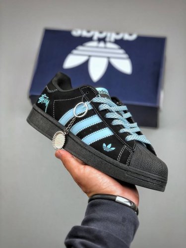 c Version Adidas Originals Superstar Stussy Co-Branded Black And Blue Classic