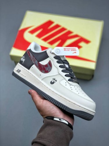 Nike Air Force 1 Low 07 X Stussy White And Gray Ink Splashing Red Hook Original