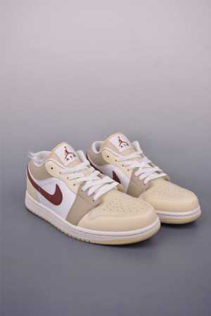 air Jordan 1 Low Beige Red Aj1 Jordan 1 Low-Top Casual Sneakers Synchronized - Click Image to Close