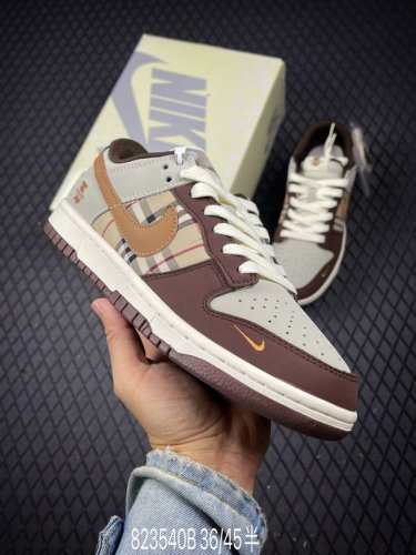 b High-End Customized Nike Sb Dunk Low Burberry Joint --- Brown Khaki Plaid H