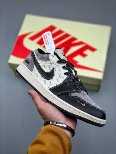 Air Jordan 1 Low Aj1 Joe 1 Stussy Joint-Gray Hook English High-End Custom Low-To