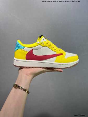 Company-Grade Travis Scott X Air Jordan 1 Low Yellow, White, Red This Design Bre - Click Image to Close