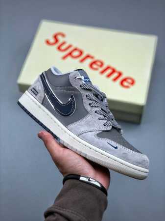 Air Jordan 1 Retro Low X Supreme Grey Blue Small Hook Starry Sky Official Synchr - Click Image to Close