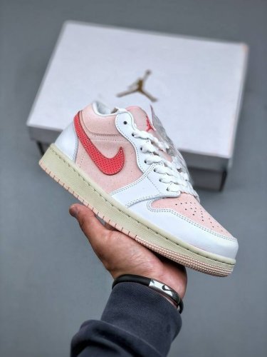e Air Jordan 1 Low Aj1 Joe 1 White And Pink Low-Top Cultural Leisure Sports S