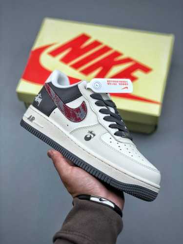 Nike Air Force 1 Low 07 X Stussy White And Gray Ink Splashing Red Hook Original