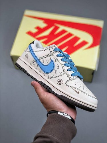 c Version Nike Sb Dunk Low X Stussy White Blue Swoosh Starry Sky Pure Origina
