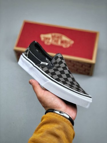 Spring Vans Classic Silp On Men's And Women's Black And Gray Plaid Checkerboard