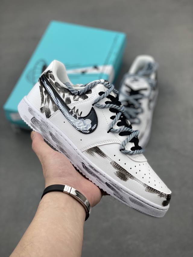 Nike Court Vision 1 Low "Dark Knight " Hand-Painted Graffiti Custom Sneakers The