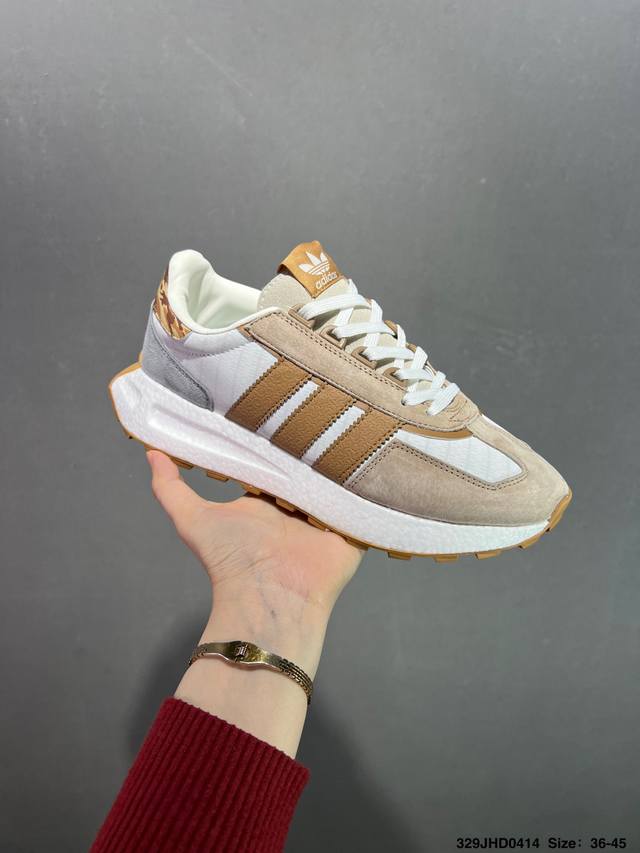 Adidas New Trefoil Thick-Soled Retro E5 White Dark Blue New Low-Top Classic Snea