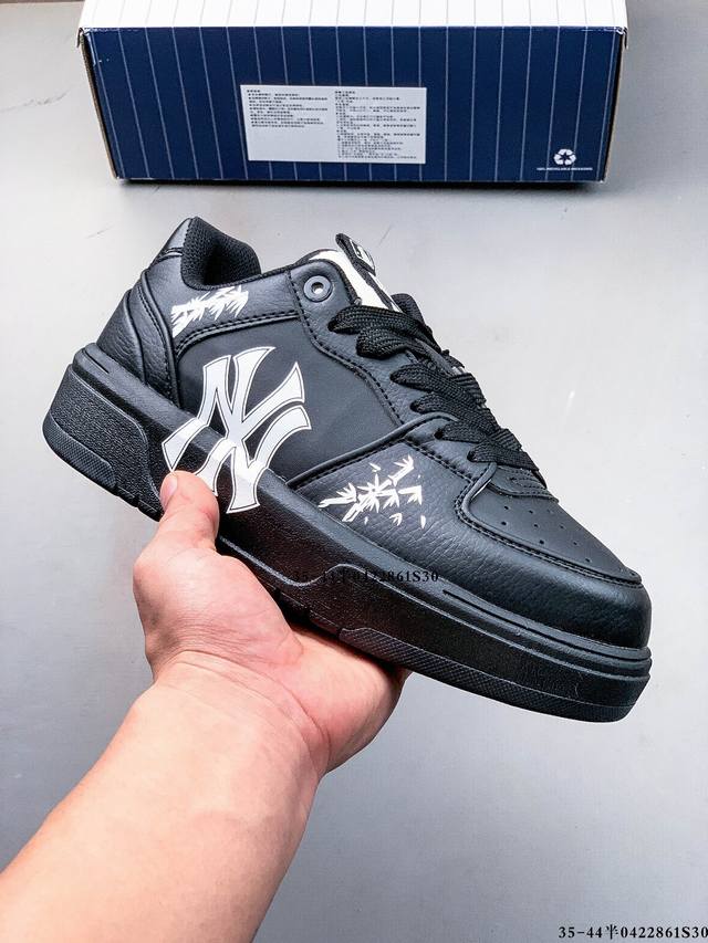 Company Level! Mlb Chunky Liner Thick-Soled Casual Running Shoes Ny Printed Cowh