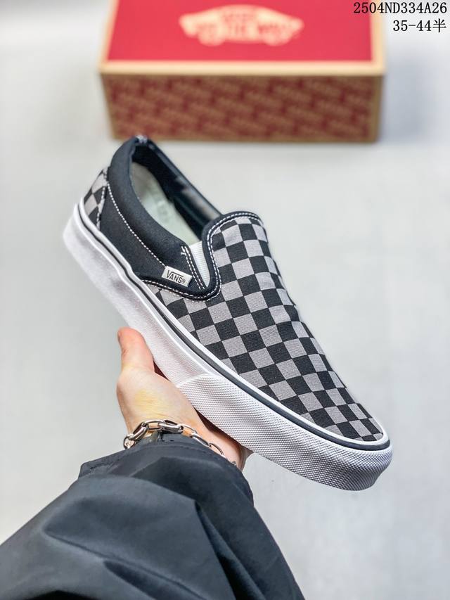 Spring Vans Classic Silp On Men's And Women's Black And Gray Plaid Checkerboard