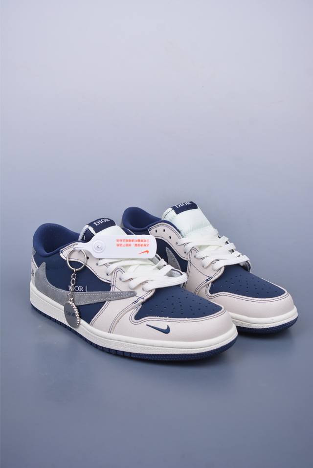 Fragment X Travis Scott X Dior Air Jordan 1 Low Three-Party Joint Inverted Hook